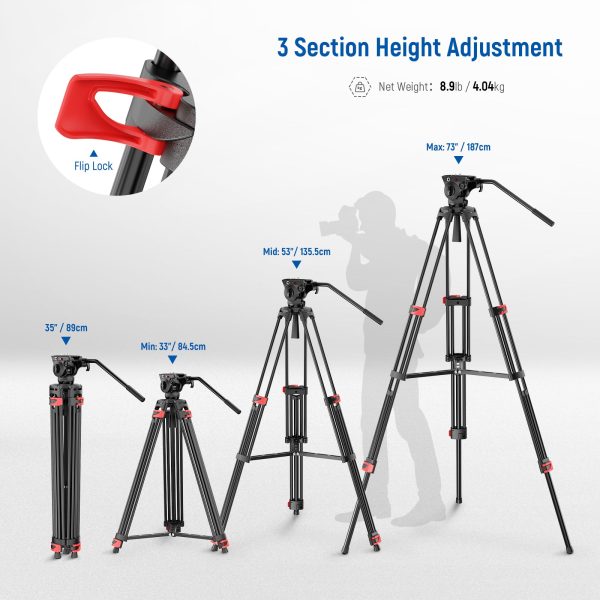 NEEWER TP37 74  Video Tripod for Camera with Fluid Head Online Sale