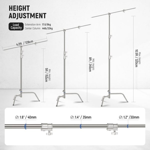 NEEWER SC320Q 10.5ft 320cm Stainless Steel Heavy Duty C Stand with Boom Arm For Cheap