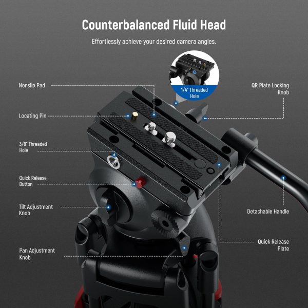 NEEWER TP37 74  Video Tripod for Camera with Fluid Head Online Sale